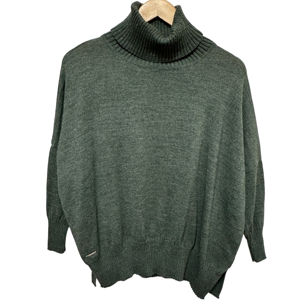 Mersea Turtleneck Sweater Womens P Green Oversized Knit Pullover Travel Relaxed